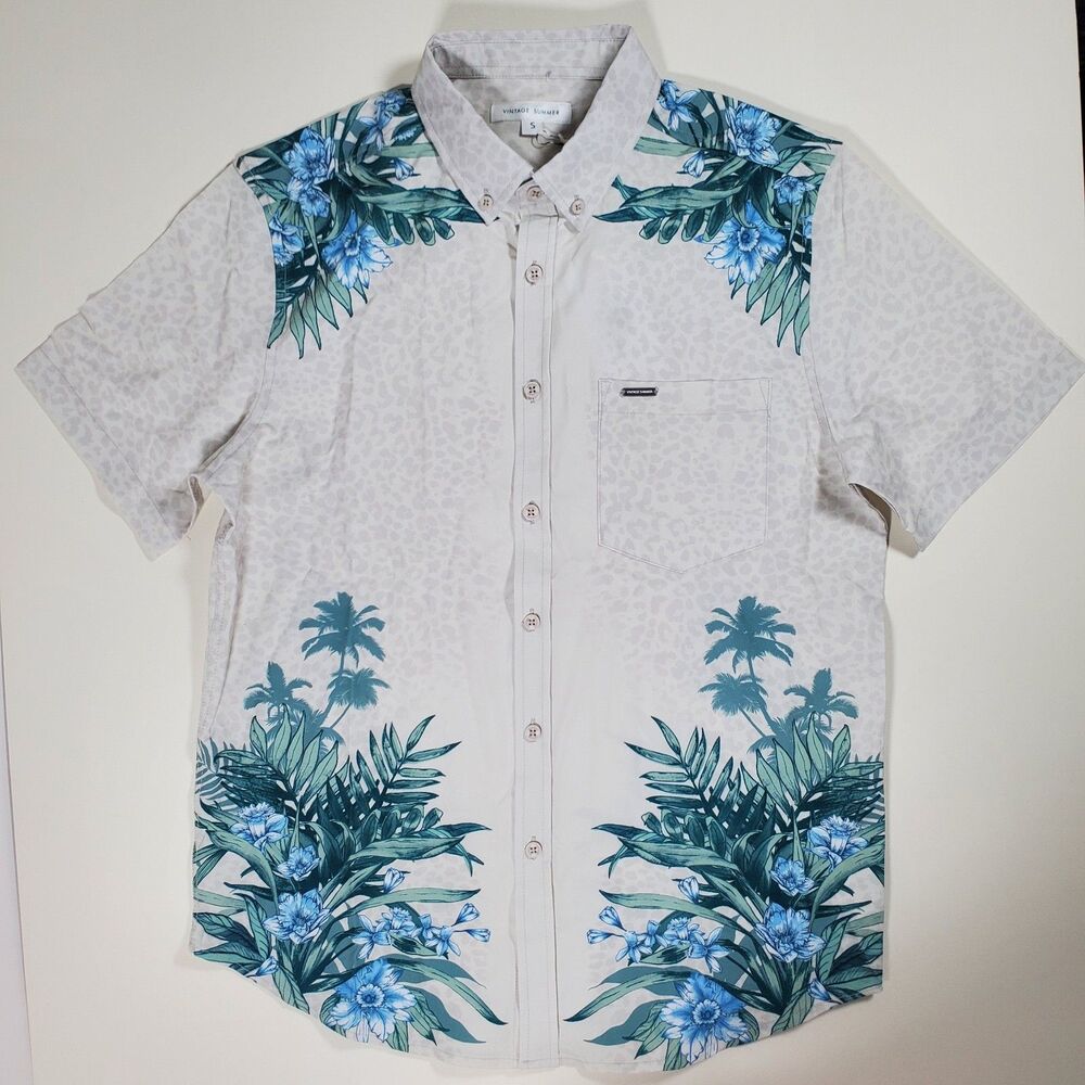 Vintage Summer Men's Short Sleeve Button-down Shirt Small Hawaiian Tropical NEW